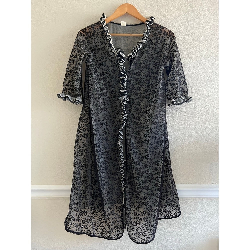 Vintage 60's Val Mode Lace Sheer Nightgown Black Dress Robe Whimsigoth Peignoir